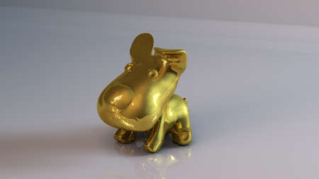 Golden 3D object (toy dog) inside a white reflected stage with high render quality to be used as a logo, medal, symbol, shape, emblem, icon, business, geometric, label or any other useの写真素材