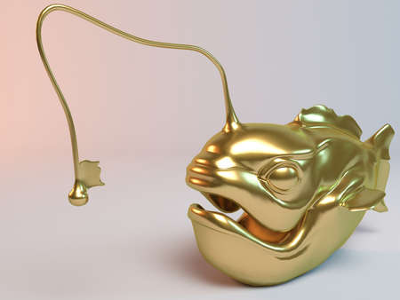 Golden 3D animal fish inside a stage with high render quality to be used as a logo, medal, symbol, shape, emblem, icon, business, geometric, label or any other useの写真素材