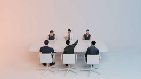 3d people human character meeting, person at conference table  3d renderの写真素材