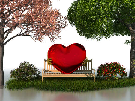 3D valentine view for love and romance isolated on a white background with beautiful summer and spring trees.の写真素材