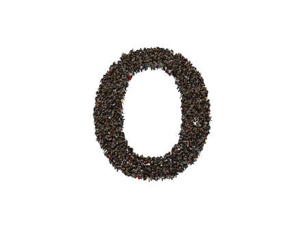 3d characters forming the letter O isolated on a white background seen from aboveの写真素材