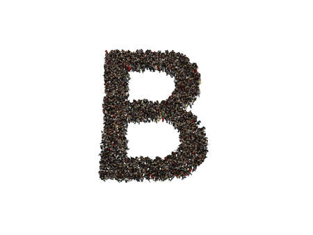 3d characters forming the letter B isolated on a white background seen from aboveの写真素材