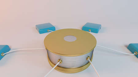 Data network with blue indicators wired to a huge serverの写真素材