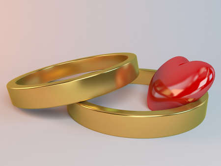 Marriage symbol 3D rendered Illustration inside a white stage for valentine day or weddings.の写真素材