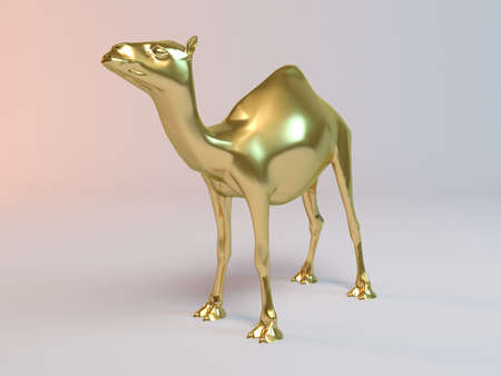 Golden 3D animal camel inside a stage with high render quality to be used as a logo, medal, symbol, shape, emblem, icon, business, geometric, label or any other useの写真素材