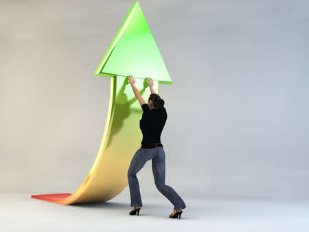 3d woman character sales growth, on a white background, 3d imageの写真素材