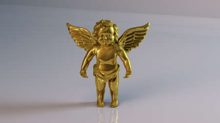 Golden 3D object (Cupid and Venus) inside a white reflected stage with high render quality to be used as a logo, medal, symbol, shape, emblem, icon, business, geometric, label or any other useの写真素材