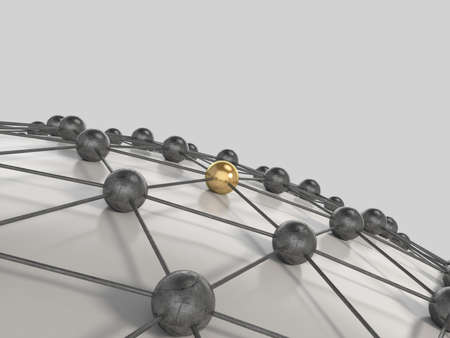 Network concept 3d render with golden middle sphere.の写真素材