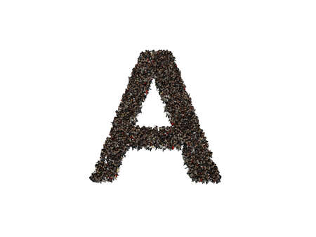 3d characters forming the letter A isolated on a white background seen from aboveの写真素材