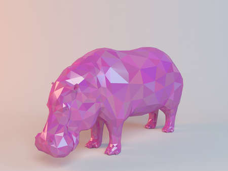 3D pink low poly (Hippo)の写真素材