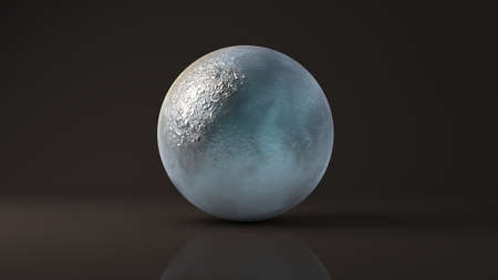 Big white ice glass sphere with transparent glares and highlights on black background.