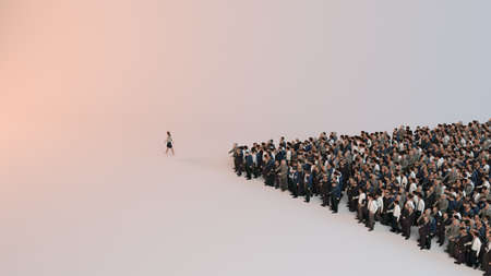 single woman leading group of people 3d illustrationの写真素材