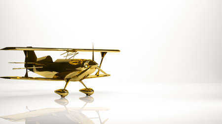 golden 3d rendering of a airplane inside a studioの写真素材