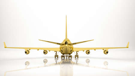golden 3d rendering of a airplane inside a studioの写真素材