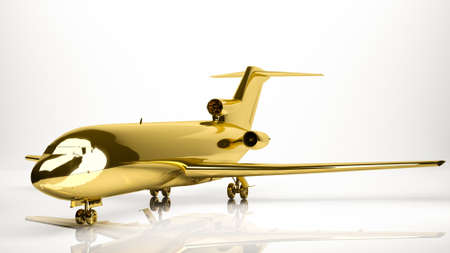 golden 3d rendering of a airplane inside a studioの写真素材