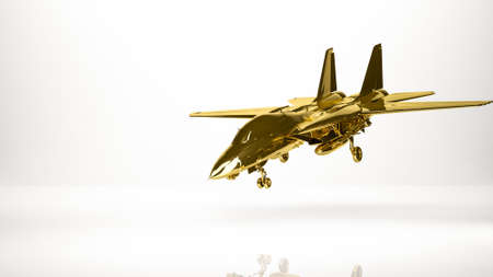 golden 3d rendering of a airplane inside a studioの写真素材