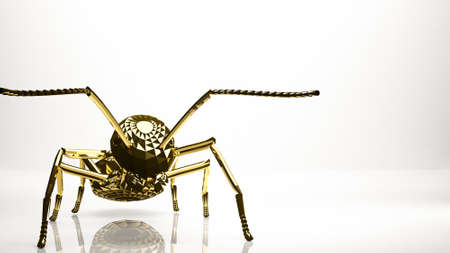 golden 3d rendering of an ant inside a studioの写真素材