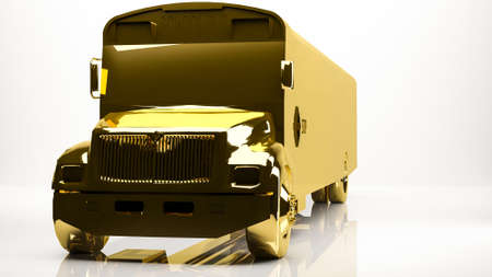 golden 3d rendering of a school bus inside a studioの写真素材