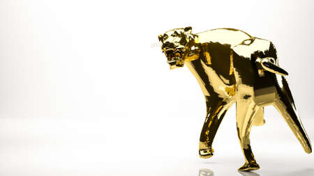 golden 3d rendering of a tiger inside a studioの写真素材