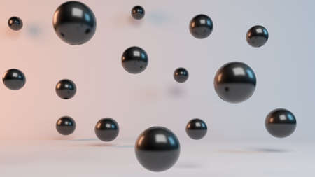 flying 3d rendering spheres inside a studioの写真素材