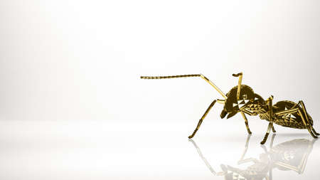 golden 3d rendering of an ant inside a studioの写真素材