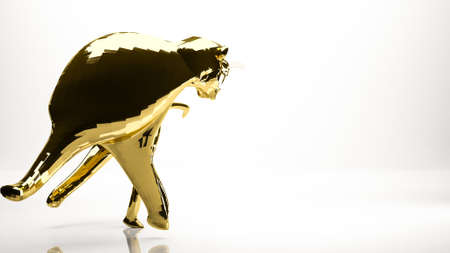 golden 3d rendering of a tiger inside a studioの写真素材