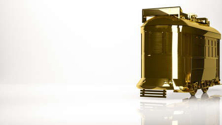 golden 3d rendering of a town tram inside a studio