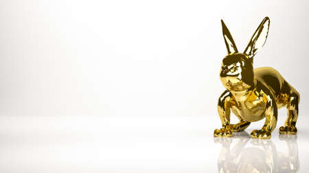 golden 3d rendering of a rabitt inside a studioの写真素材