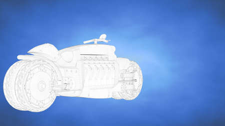 outlined 3d rendering of an auto mobile inside a blue studioの写真素材