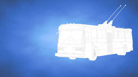 outlined 3d rendering of a train inside a blue studioの写真素材