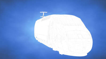 outlined 3d rendering of a train inside a blue studioの写真素材