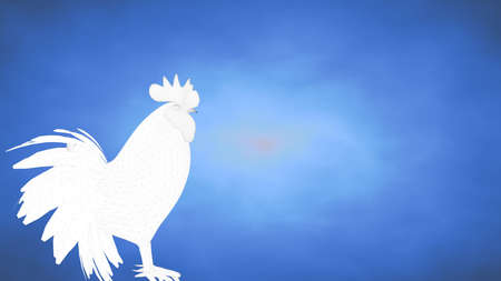 outlined 3d rendering of a hen inside a blue studioの写真素材