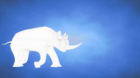 outlined 3d rendering of a rhino inside a blue studioの写真素材