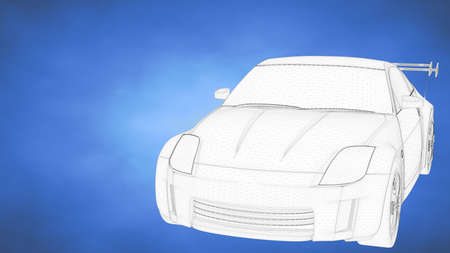outlined 3d rendering of a sport car inside a blue studioの写真素材