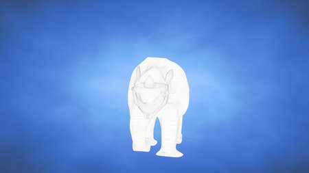 outlined 3d rendering of a rhino inside a blue studioの写真素材