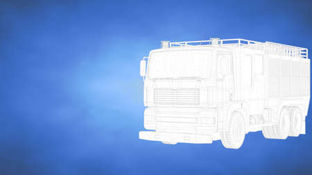 outlined 3d rendering of an auto mobile inside a blue studio