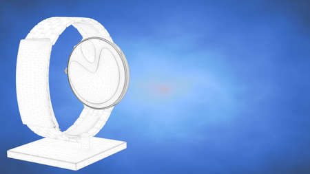 outlined 3d rendering of a watch inside a blue studio