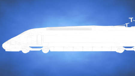 outlined 3d rendering of a train inside a blue studioの写真素材