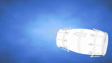 outlined 3d rendering of a drum inside a blue studioの写真素材