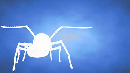 outlined 3d rendering of an ant inside a blue studio