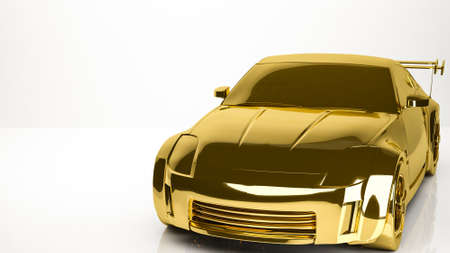 golden 3d rendering of a car inside a studioの写真素材