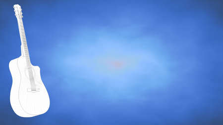 outlined 3d rendering of a guitar inside a blue studioの写真素材