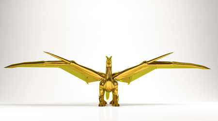 golden 3d rendering of a dragon isolated on whiteの写真素材