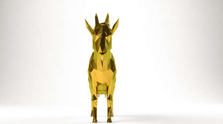 golden 3d rendering of a goat isolated on whiteの写真素材