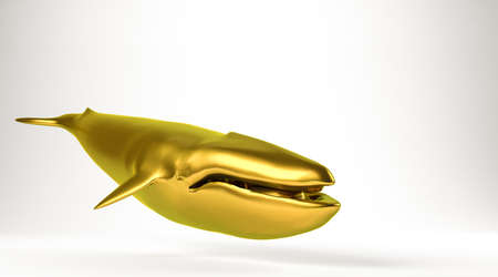 golden 3d rendering of a whle isolated on whiteの写真素材