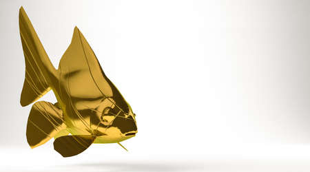 golden 3d rendering of a fish isolated on whiteの写真素材