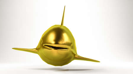 golden 3d rendering of an animal isolated on whiteの写真素材