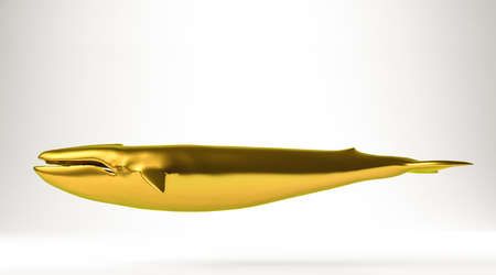 golden 3d rendering of a whle isolated on whiteの写真素材