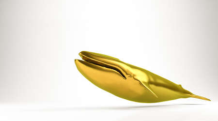 golden 3d rendering of a whle isolated on whiteの写真素材