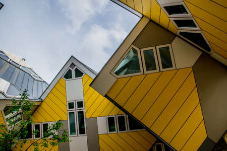 cubic yellow construction rooms in rotterdam Netherlandsのeditorial素材